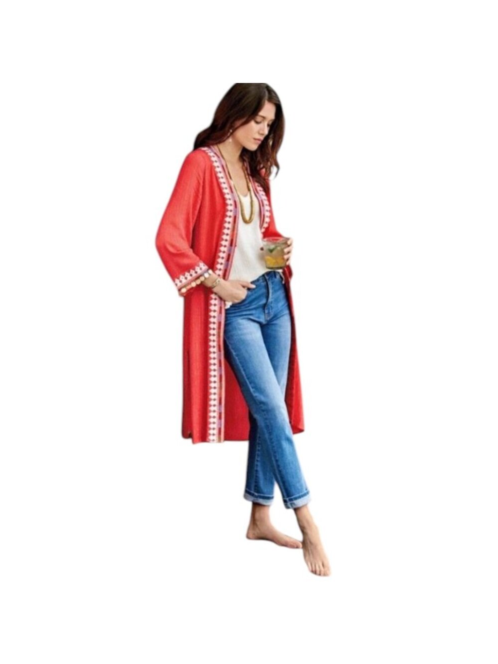 Soft Surroundings NWT $130 Women's Coral Hacienda Topper, Embroidered Size M